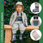 Children Kids Toddlers Waterproof Chest Waders with Pocket and Bag (1.5-9 yrs old) Olive Zebra