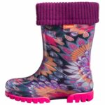 Wellies Rain Boots Warm Fleece-Lined Unisex Children Wellington Boots Peacock
