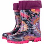 Wellies Rain Boots Warm Fleece-Lined Unisex Children Wellington Boots Peacock