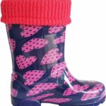 Wellies Rain Boots Warm Fleece-Lined Unisex Children Wellington Boots Pink Purple