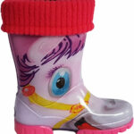 Wellies Rain Boots Warm Fleece-Lined Unisex Children Wellington Boots Pony